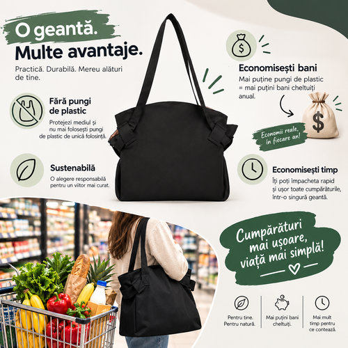Geantă tote neagră - O geantă, multe avantaje